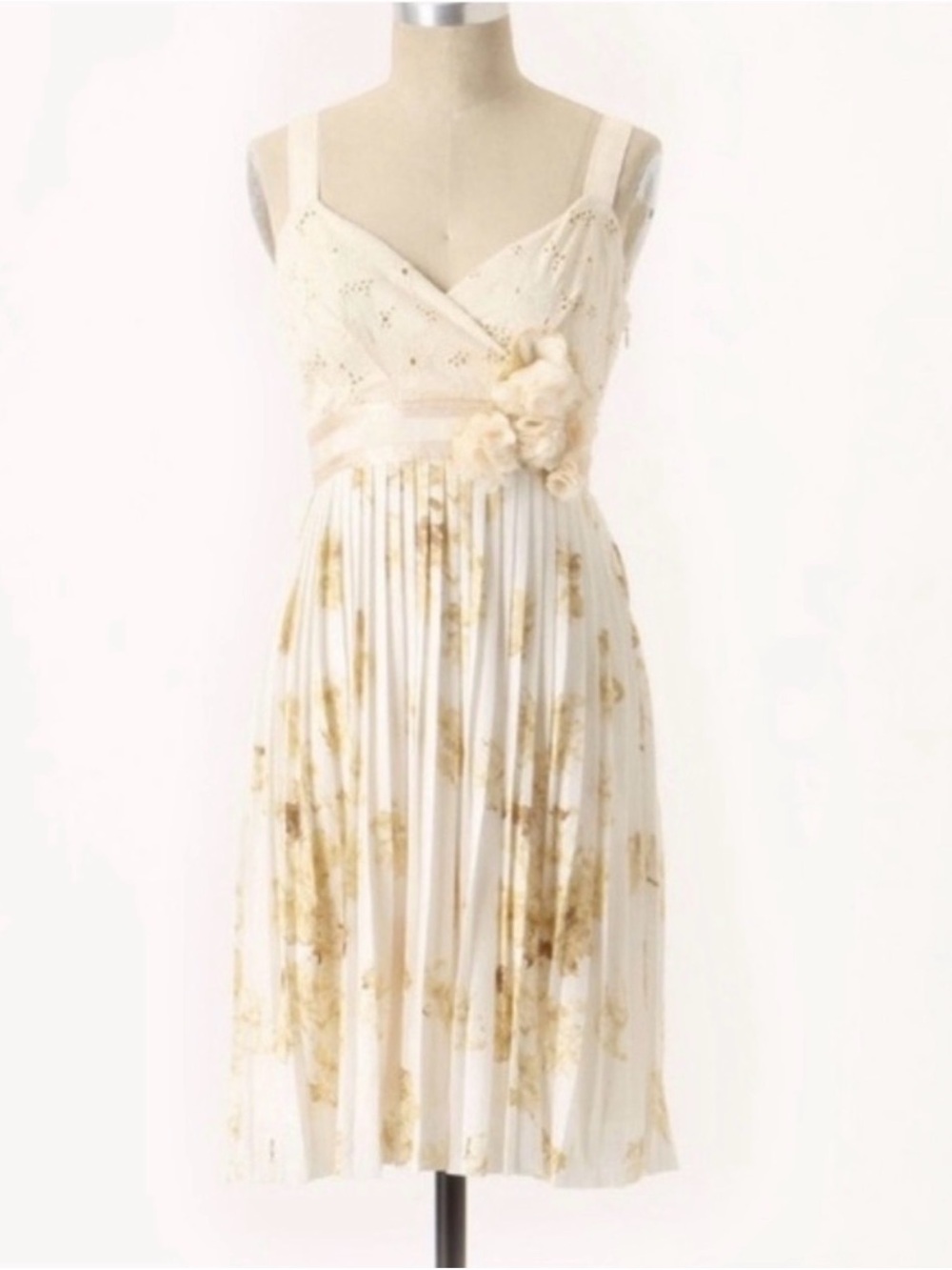 Anthropologie DELETTA Floral Floral Pleated Rosette Coquette M Bridal Shower Tea